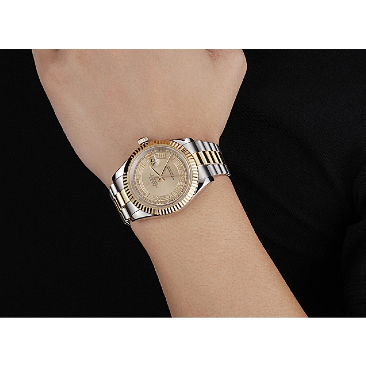 Good copy rolex watches Gold 18k Gold Tone Dial Two Steel Stainless Day-Date Rolex Plated 0623